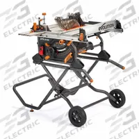 EVOLUTION Table Saw: 110 V AC Volt, 15 A Current, 14 9/16 in Left to 25 9/16 in Right, 0°to 45° (MPN R10TBLX). Key specifications — attr1170599: EVOLUTION; attr1170609: No Automatic Blade Safety Retraction.