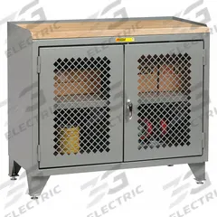 LITTLE GIANT Cabinet Workbench: Butcher Block, 48 in x 24 in, 2,000 lb Overall Load Capacity, Gray (MPN MJP3-LL-2D-2448). Key specifications — Assembly: Fully Assembled; Brand: LITTLE GIANT.