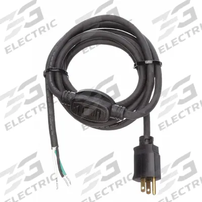 APPROVED VENDOR Power Cord: 10 ft Lg, 3/14, 5-15P Plug, Bare Wire Receptacle, SJO, Rubber - General Purpose Power Cords with On/Off Switch