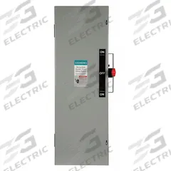 SIEMENS Safety Switch: Fusible, 100 A, Three Phase, 240V AC, Galvanized Steel, Indoor (MPN DTF323). Key specifications — Brand: SIEMENS.