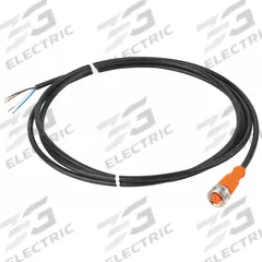 Cordset: M12 Female Straight X Bare Wire, 5 Pins, Black, PUR, 2 m Cable Lg, 4 A Max Current (A) (MPN EVC001). Key specifications — Cable Jacket Color: Black; End 1 Gender: Female; End 1 Mounting Orientation: Straight; End 2 Connection Type: Bare Wire; IP Rating: IP67; Brand: IFM; Wire Size: 22 AWG; Cable Jacket Material: PUR.