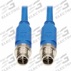 EATON TRIPP LITE Ethernet Cable: 3.3 ft Lg, X Coding, M12 Male Straight x M12 Male Straight, PoE++ (MPN NM12-601-01M-BL). Key specifications — Brand: EATON TRIPP LITE; Cable Jacket Color: Blue; End 1 Coding: X; End 2 Coding: X; IP Rating: IP68; Performance Category: Cat6; Power over Ethernet (PoE): PoE++.