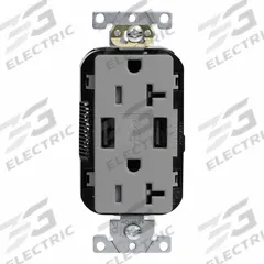 USB Receptacle: Duplex, 5-20R, Gray, 125V AC, 20 A (MPN M58AA-GY). Key specifications — Brand: LEVITON.