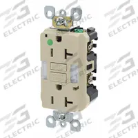 LEVITON GFI Receptacle: Hospital Grade Fed. Spec., Decorator Duplex, 5-20R, Ivory, GFCI, 125V AC (MPN GFNL2-HGI)