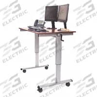 LUXOR Standing Desk: Dark Walnut, Melamine, 48 in Overall Wd, 29 1/2 in Overall Dp, Steel, Silver (MPN STANDUP-CF48-DW). Key specifications — Frame Color: Silver; Frame Material: Steel; Brand: LUXOR; Desktop Color: Dark Walnut; Desktop Material: Melamine.
