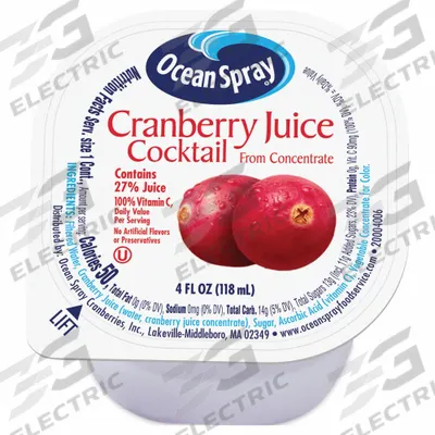 OCEAN SPRAY Juice Drink: Cranberry, Non-Caffeinated, Cup Beverage Pack, Liquid, 4 oz Net Wt (MPN 700) - Furnishings, Appliances and Hospitality