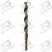 DEWALT Hex Shank Drill Bit: 7/16", 135° Split Point, Black & Gold HSS, Impact Rated (MPN DWA5028). Key specifications — attr1234973: Impact Rated; attr1234966: DEWALT; attr1234978: 0.4375.