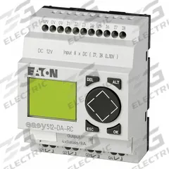 EATON Control Relay: (8) Digital, (4) Relay, 24/240V AC : 12/24V DC (MPN EASY-E4-UC-12RC1). Key specifications — attr211240: EATON; attr1072668: Clock Included; attr1075941: (8) Digital; attr1075943: (4) Relay.