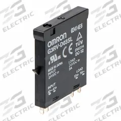 OMRON Solid State Relay: Socket/Surface Mounted, Photocoupler, DC Output (MPN G3RV-D03SL DC24). Key specifications — Brand: OMRON; Current Type: DC; Maximum Output Current without Heat Sink: 3.0 A; Mounting Style: Plug In; Output Voltage: 5 to 24V DC; Voltage/Current Type: DC Output.