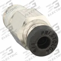PARKER Push-Fit Fitting: 1/8 in OD x 1/16 in Pipe Size, Push-to-Connect x MNPTF, Brass, Silver (MPN W68PLP-2-1). Key specifications — Brand: PARKER.