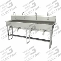SANI-LAV Wash Station: 45 in Overall Ht, 77 in Bowl Lg, 8 in Bowl Dp, 0.5 gpm Flow Rate, 16 ga (MPN 58FK1.5). Key specifications — Includes Side Splash: Side Splash Not Included; Brand: SANI-LAV.