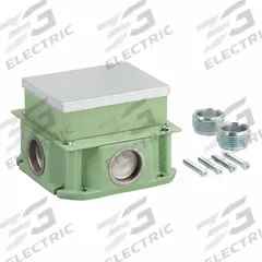 HUBBELL WIRING DEVICE-KELLEMS Floor Box: Rectangular, (4) 1 in For Conduit Sizes, 33 cu in Capacity (MPN FB4133). Key specifications — Box Color: Green; For Conduit Sizes: (4) 1 in; Brand: HUBBELL WIRING DEVICE-KELLEMS; Includes Cover: Cover Included.
