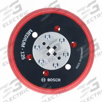 BOSCH Multi-Hole Sanding Pad: 5 in Wd, Round, Hook and Loop, Medium, For GET65-5, Rubber (MPN RSM5045). Key specifications — attr667743: Disc Backup Pad; attr667724: Round; attr667738: Multi-Hole; attr667733: Rubber; attr667729: GET65-5; attr667721: RSM5045; attr667725: BOSCH.