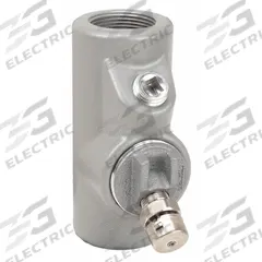 Sealing Fitting - Vertical: Aluminum, 1 1/2 in Trade Size, Female, 6 1/4 in Overall Lg (MPN EYDEF150AL). Key specifications — Brand: APPLETON ELECTRIC; Finish: Powder Coated; Connection Type: Threaded; Thread Gender: Female; Ends - Hazardous Fittings: 1-1/2 in FNPT x 1-1/2 in MNPT; Material: Aluminum; Hazardous Location Rating: Class I, Division 1 and 2, Groups C, D; Thread Type: NPT.