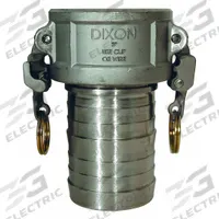 Cam and Groove Coupling: 1 1/4 in Coupling Size, 250 psi Max. Working Pressure @ 70 F, Nitrile, Male (MPN RC125EZCR). Key specifications — Gasket Material: Nitrile; Fitting Type: Male Hose Shank; Includes Locking Arm: Yes; Body Material: 316 Stainless Steel; Brand: DIXON VALVE & COUPLING.