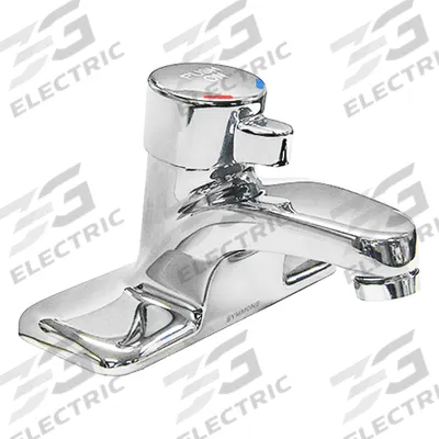 SYMMONS Low Arc Bathroom Faucet: SLC-6000, Centerset, Brass, Chrome Finish, 0.5 gpm Flow Rate - Single-Post Push-Button Metering Bathroom Faucets