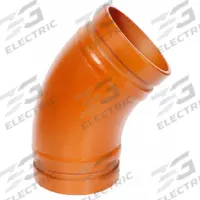 GRUVLOK Metal Pipe Elbow: 45° Elbow, 6 in x 6 in, Ductile Iron, 300 psi @ 150° F (MPN 0390015238). Key specifications — Brand: GRUVLOK; Maximum Operating Pressure: 300 psi @ 150° F; Fitting Pipe Size: 6 in x 6 in.