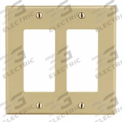 HUBBELL Wall Plate: Decorator-Rocker, 2 Gang, Ivory, Std Size (MPN P262I). Key specifications — Brand: HUBBELL; Material: Polycarbonate.