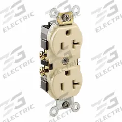 LEVITON Duplex Receptacle Outlet: Duplex, 5-20, Ivory, 125V AC, 20 A, 2 Pole / 3 Wire (MPN CR020-I)