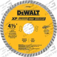 DEWALT Diamond Saw Blade: Masonry, 4 1/2 in Blade Dia., 7/8 in Arbor Size, Wet/Dry, Better, Turbo (MPN DW4701). Key specifications — attr1097734: Wet/Dry; attr1097738: Angle Grinder; attr1097751: DEWALT.
