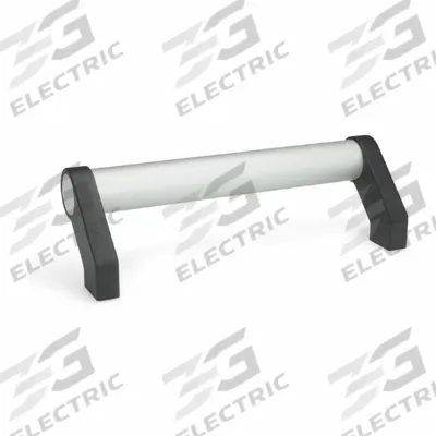 JW WINCO Pull Handle: Threaded Holes, Aluminum, Silver, 7 in Mounting Hole Center to Center - Load-Rated Angled-Leg Tubular Pull Handles
