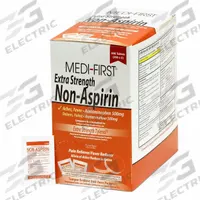 MEDI-FIRST Extra Strength Non-Aspirin Pain Relief: Acetaminophen, 500 mg, 250 Individual Doses (MPN 80413). Key specifications — Purpose: Fever Reducer; Strength: Extra Strength; Manufacturer Part Number: 80413; Brand: MEDI-FIRST; Flavor: Unflavored; Dose Package Type: Packets; Exterior Package Type: Box; Format: Tablet.