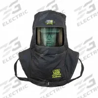 OBERON Arc Flash Hood: 4 PPE CAT, 140 cal/sq cm ATPV, Aramid ( 18 oz/sq yd ), Ventilated, Black (MPN TCG140B-C+HVSL). Key specifications — Size: Universal; Garment Material: Aramid; Includes: Hard Cap; Ventilation System; LED Headlamp; Brand: OBERON; Hood Window Type: Face Shield Fitted; Ventilated: Yes.