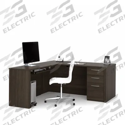 BESTAR L-Shaped Office Desk: Dark Chocolate, 66 in Overall Wd, 76 3/8 in Overall Dp - Embassy Series