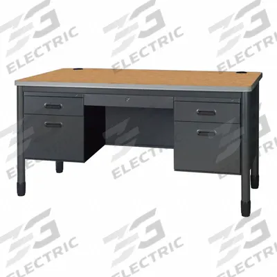 REGENCY Double Pedestal Desk: Laminate, Oak, 2 Pedestals, 7 Drawers, 60 in Overall Wd - Pedestal Desks