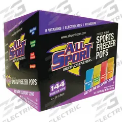 ALL SPORT Freezer Pop: Blue Raspberry/Fruit Punch/Lemon-Lime/Orange, Full-Sugar, 144 PK (MPN 10121804). Key specifications — attr1091265: Blue Raspberry/Fruit Punch/Lemon-Lime/Orange; attr1091259: ALL SPORT.