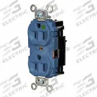 HUBBELL Receptacle: Hospital Grade, Duplex, 5-15R, Blue, 125V AC, 15 A, 2 Pole / 3 Wire (MPN HBL8200STBL)