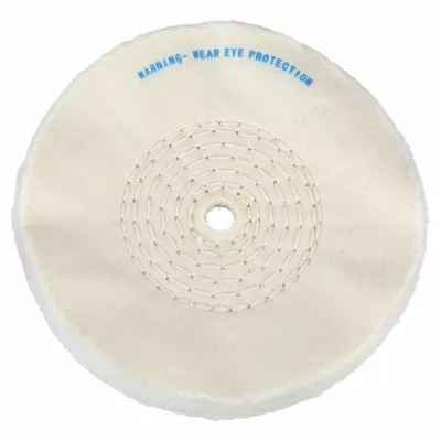 OEM Buffing Wheel: Cotton, Center Sewn, 6 in Dia, 1/4 in Thick - Intermediate Buffing & Polishing Wheels for Contoured Surfaces