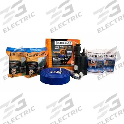 QUICK DAM Flood Pump Kit: (2) 10 ft Flood Barriers/(4) 10 ft Water - Water-Activated Flood Barrier Kits