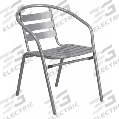 FLASH FURNITURE Patio Chair: Silver, Silver, Silver Steel, 17 in Seat Ht, 16 3/4 in Seat Wd - Armchairs & Sidechairs
