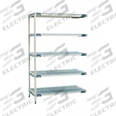 METRO Plastic Industrial Shelving: 18 in x 72 in, 74 in Overall Ht, 5 Shelves, Antimicrobial (MPN 5AX377GX3). Key specifications — Resistance Properties: Antimicrobial; Frame Material: 304 Stainless Steel; Shelving Material: Polymer; Brand: METRO.