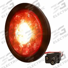 ECCO Combination Stop Light: LED, Stop, Turn, and Tail Combo Light, Amber/Blue, Round, Grommet (MPN ED3040AB). Key specifications — Standards: DOT Compliant; Electrical Connection: PL-3 Connector; Brand: ECCO; Installation Type: Removable; Lens Color: Amber; Mount Type: Grommet; Lighting Technology: LED; Light Type: Stop, Turn, and Tail Combination Light.
