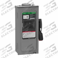 SCHNEIDER Safety Switch: Fusible, 30 A, Single Phase, 240V AC, Galvanized Steel, Indoor/Outdoor (MPN VH221NRB). Key specifications — Brand: SCHNEIDER.