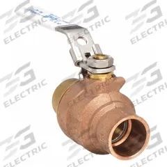 APOLLO Manual Two-Way Ball Valve: 1/2 in Size, Brass/Bronze, Straight, Sweat x Sweat, Two-Piece (MPN 77CLF20327A). Key specifications — Brand: APOLLO; Handle: Locking Lever.