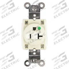 HUBBELL Receptacle: Hospital Grade Fed. Spec., Single, 5-20R, Ivory, 125V AC, 20 A, 2 Pole / 3 Wire (MPN HBL8310I)