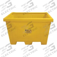 ENPAC Storage Tote: 30.06 cu ft, 51 in x 46 1/2 in x 33 in, Lid Not Included, 2-Way Entry, Yellow (MPN 1520-YE). Key specifications — Brand: ENPAC; Stackable: Stacking Capable; Shape: Rectangular; Fork Entry: 2-Way Entry; Container Wall Type: Solid; Mobility: Stationary; Fork Pockets: Fork Pockets Included; Includes Lid: Lid Not Included.