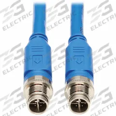 EATON TRIPP LITE Ethernet Cable: 3.3 ft Lg, X Coding, M12 Male Straight x M12 Male Straight, PoE++ (MPN NM12-6A1-01M-BL). Key specifications — Brand: EATON TRIPP LITE; Cable Jacket Color: Blue; End 1 Coding: X; End 2 Coding: X; IP Rating: IP68; Performance Category: Cat6a; Power over Ethernet (PoE): PoE++.