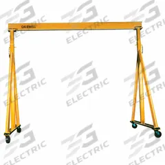 CALDWELL Portable Gantry Crane: Adj Span, Adj Ht, 4,000 lb Load Capacity, Steel, 10.2 ft to 16 ft (MPN K90-2-16/10). Key specifications — Rotating Legs: Yes; Brand: CALDWELL; Height Adjustability: Adjustable Height; Mobility Under Load: Mobile.