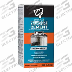 DAP Hydraulic Cement: Quick Plug, Cement, 5 lb Container Size, Box, Gray (MPN 14086). Key specifications — Color: Gray; Series: Quick Plug; Brand: DAP; Compatible Materials: Concrete & Masonry; VOC Content Range: No VOC.