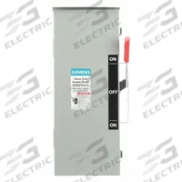 SIEMENS Safety Switch: Non-Fusible, 30 A, Three Phase, 240V AC, Galvanized Steel, Indoor/Outdoor (MPN DTNF361R). Key specifications — attr867131: SIEMENS.