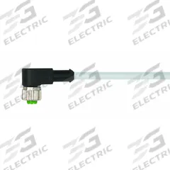 Cordset: M12 Female Right Angle X Bare Wire, 3 Pins, Gray, PVC, 3 m Cable Lg, 4 A Max Current (A) (MPN 7000-12321-2130300). Key specifications — Cable Jacket Color: Gray; End 1 Gender: Female; End 1 Mounting Orientation: Right Angle; End 2 Connection Type: Bare Wire; IP Rating: IP66K; Brand: MURRELEKTRONIK; Wire Size: 22 AWG; Cable Jacket Material: PVC.