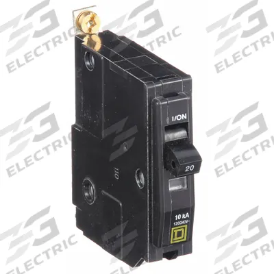 SQUARE D Miniature Circuit Breaker: 20 A, 120/240V AC, Single Phase, 10kA at 120/240V AC - QOB Series, Bolt-On Square D Miniature Circuit Breakers