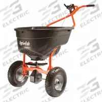AGRI-FAB Manual Walk-Behind Spreader: Landscape, Lawn and Agriculture, 130 lb Capacity, Steel, 10 ft (MPN 45-0614). Key specifications — Flow Control: Gate; Brand: AGRI-FAB; Frame Material: Steel; Spread Width - Maximum: 10 ft.
