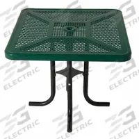 ULTRASITE Patio Table: Green, Steel, 30 1/4 in Overall Ht, 36 in Overall Wd, 36 in Overall Lg, Steel (MPN 361L-P-Green). Key specifications — Frame Color: Black; Frame Material: Steel; Tabletop Color: Green; Tabletop Material: Steel.