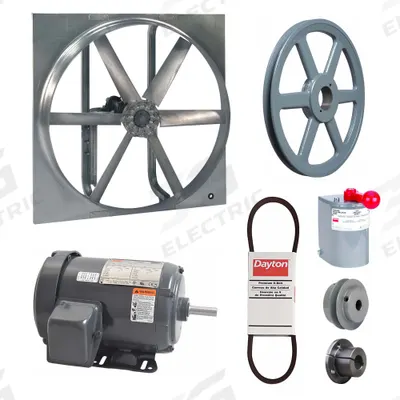 Dayton Exhaust/Supply Fan: Belt Drive, 36 in Blade, 1 hp, Totally Enclosed, 230/460V AC - Belt-Drive Reversible Panel Fans with Drive Package