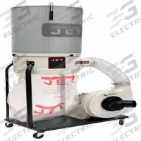 JET Wood Dust Collector: Single-Stage, 230V AC, 1,200 cfm (MPN 710702K). Key specifications — attr952404: JET; attr1018713: 86% of 1 micron particles; 98% of 2 micron particles; attr979886: Bag; attr979899: 80 dBA.